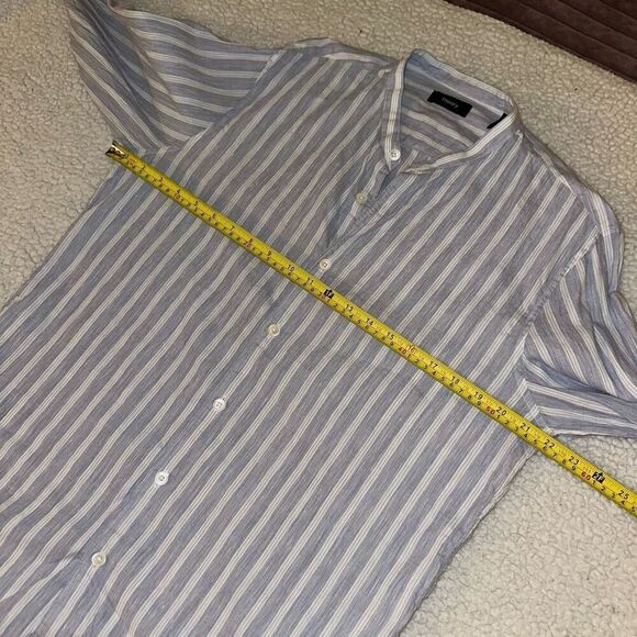 Theory Womens Blue White Linen Blend Button Down Shirt Large EUC - Picture 9 of 12
